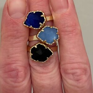 NWOT Kendra Scott Gold Trio Stone Rings - Blue, Light Blue & Black, Size 6